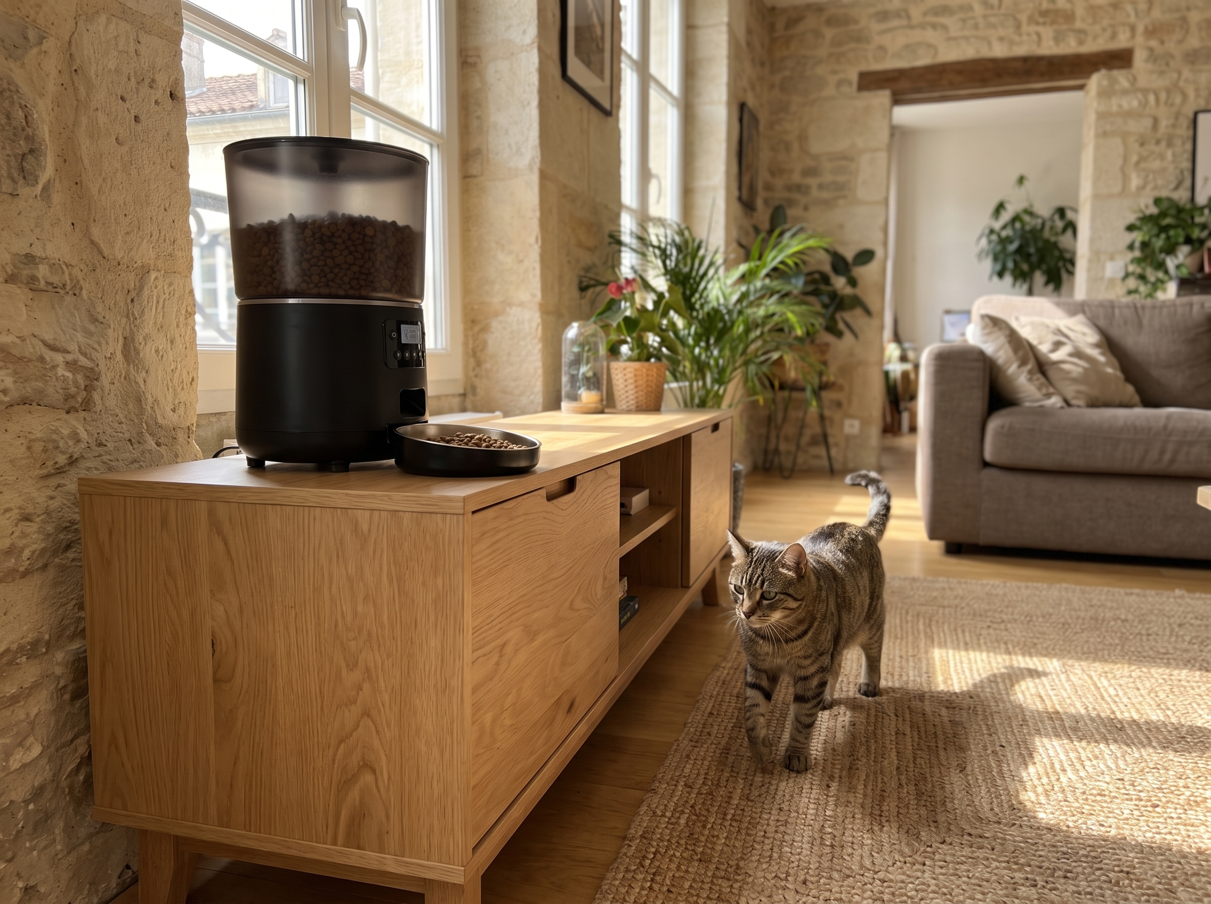 Distributeur Maison Orynéa dans un intérieur avec un chat